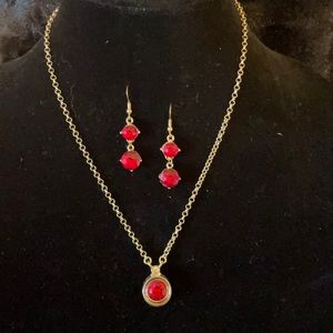Rosy red necklace and earrings to celebrate the holidays or give as a gift.